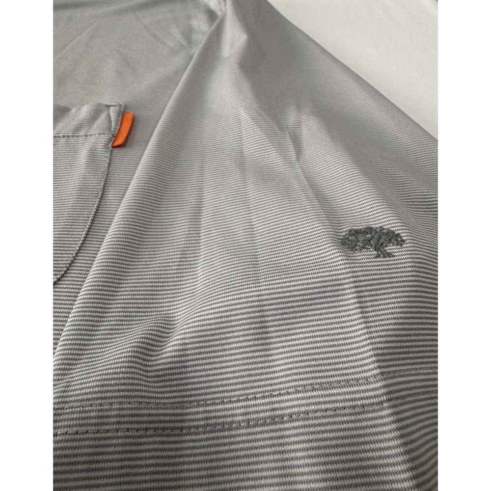 Stitch Golf Polo Shirt Men's Medium Gray Stripe Performance Pocket Stretch Korea